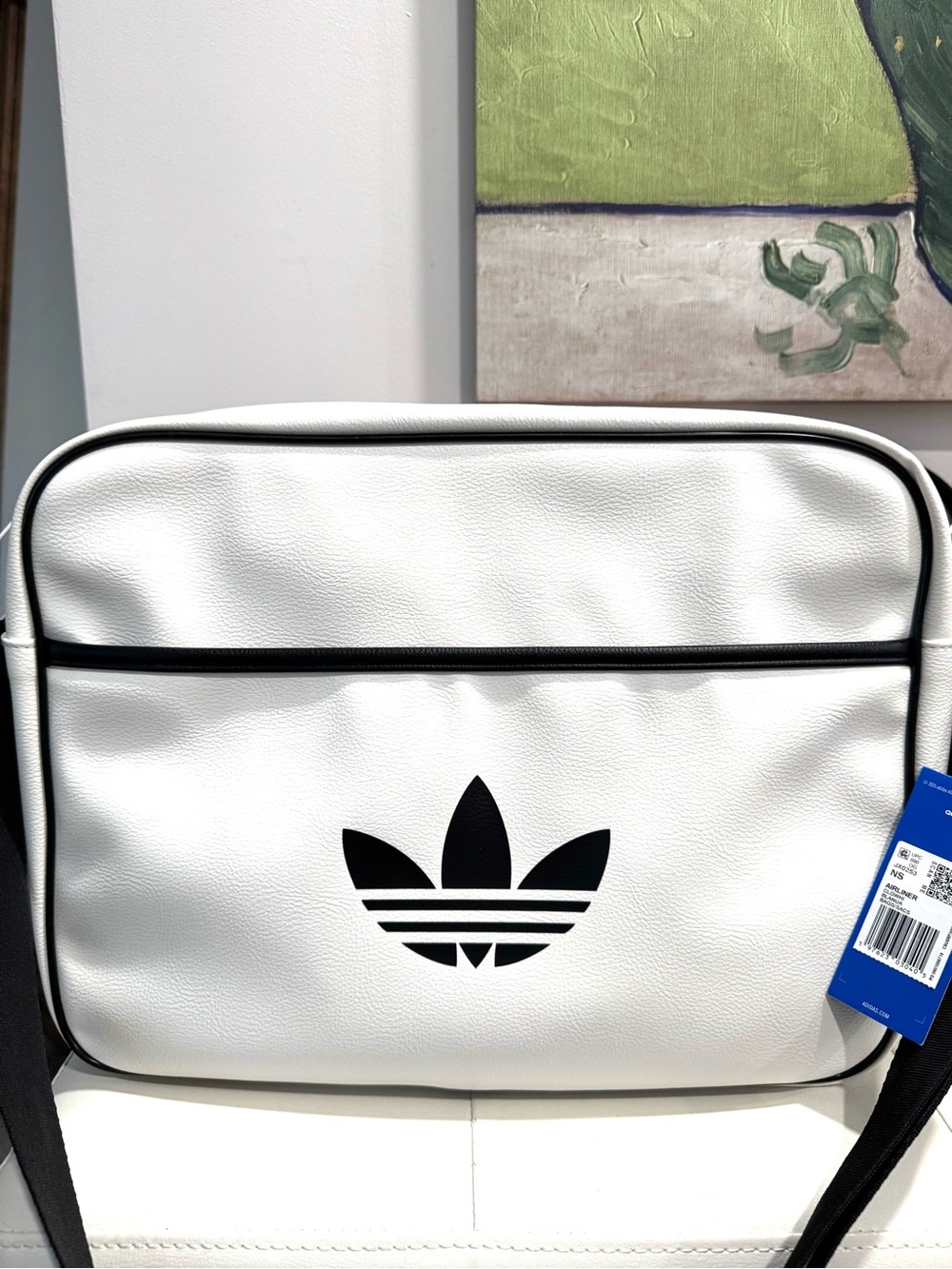 Adidas Originals Airliner White Crossbody Messenger Bag with Black Trefoil Logo